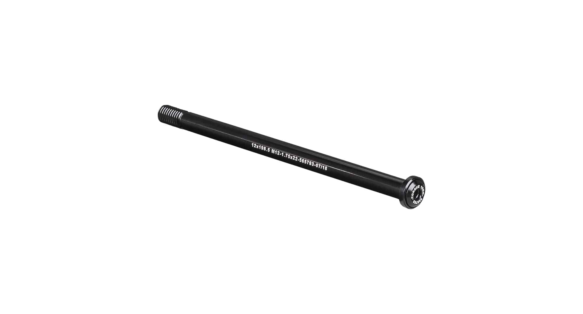 Bontrager Switch Lever Rear Thru-Axle in black, 198.5mm length, designed for bike rear wheel components.