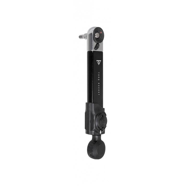 Topeak Torq Rocket Mini Ex Black torque wrench with 17 bike repair functions, compact tool for precise bike maintenance.
