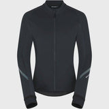 Madison DTE women's thermal long sleeve cycling jacket with DWR coating, shown in black, featuring a high collar and full-length zipper.