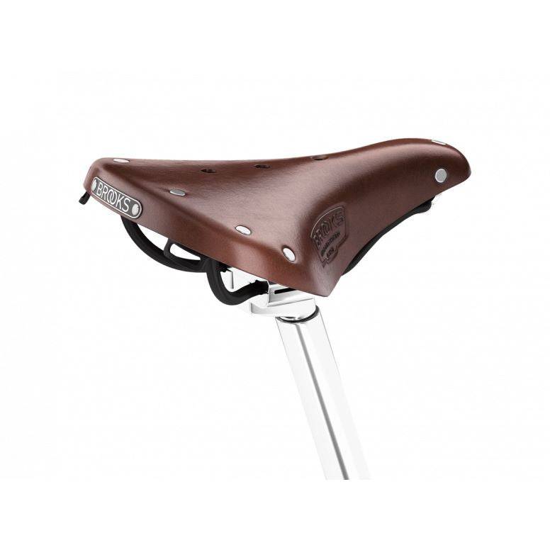 Brooks B17 Short Ladies bike saddle with ergonomic design, steel rails, and a comfortable, vintage-style leather cover for women cyclists.
