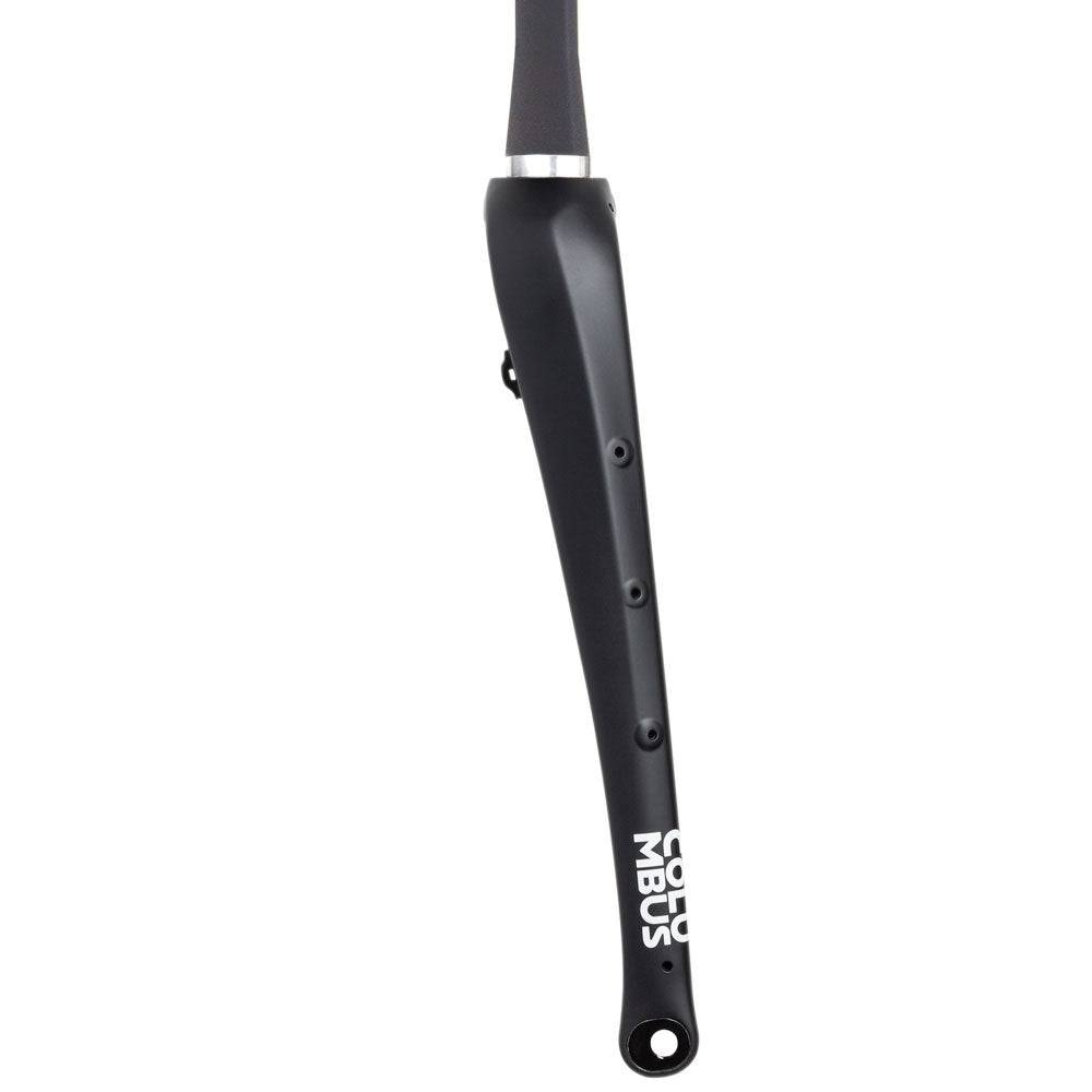 Columbus Futura Cross+ 1 1/2 Tapered Semi-Integrated Disc Fork for bikepacking, showing the black fork with disc brake mount.
