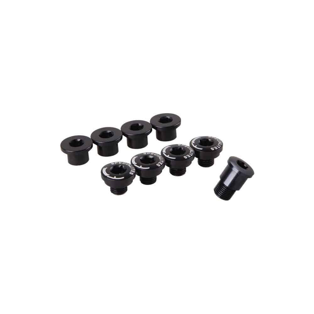 Specialites TA Ultra-Torque chainring bolts and accessories for Campagnolo cranksets, displayed in a close-up image.
