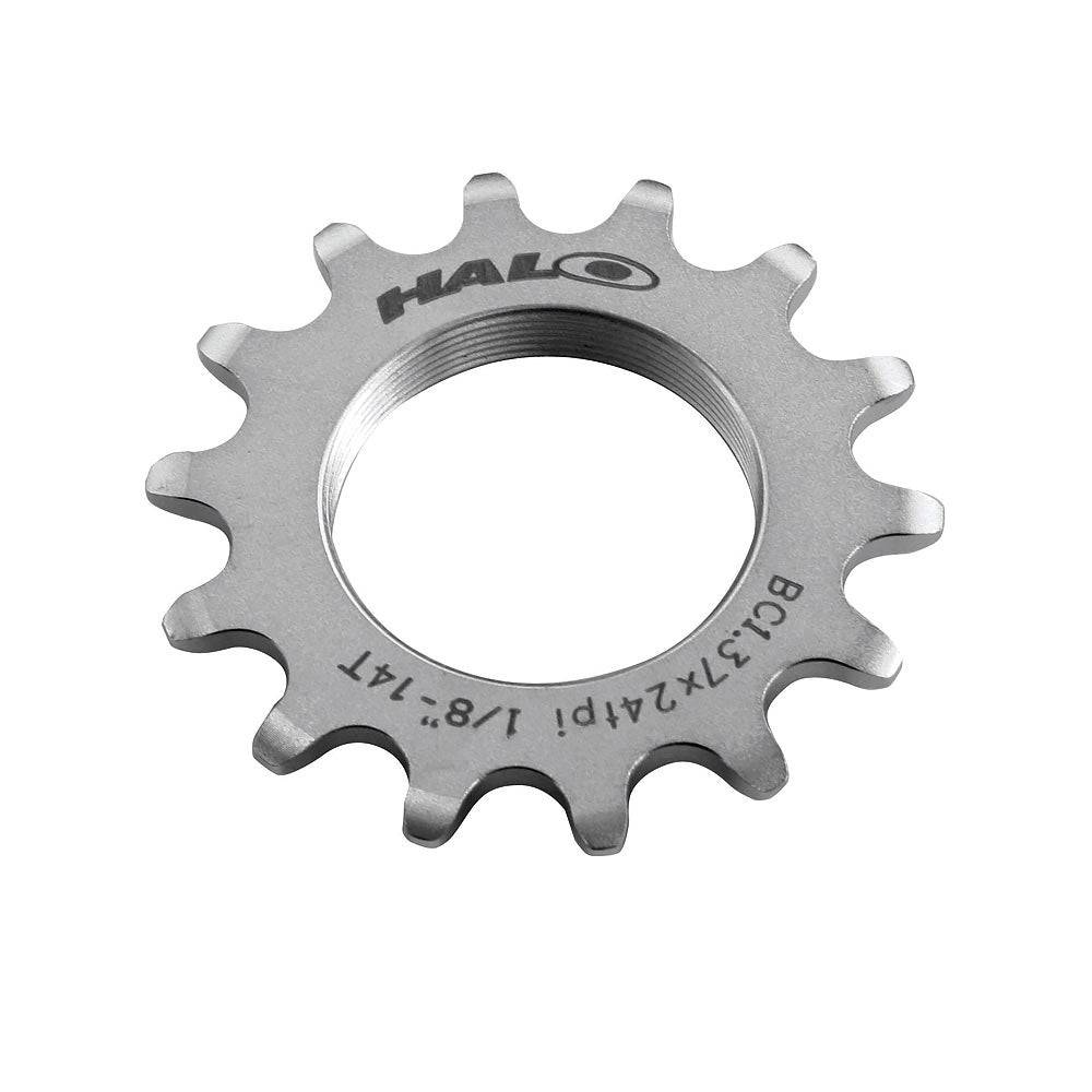 Halo Track Sprockets 1/8" fixed gear CNC machined Cr-Mo steel component for bike track sprockets and drivetrain systems.