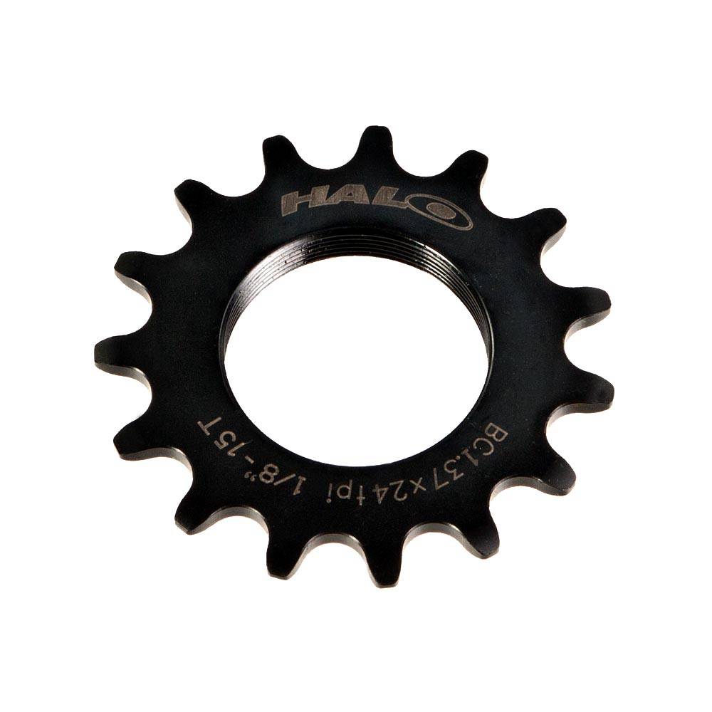 Halo Track Sprockets 1/8" fixed gear track cog made of CNC machined Cr-Mo steel, showcasing precise engineering and durable construction.