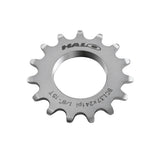 Halo Track Sprockets 1/8 inch fixed gear track cog made of CNC machined Cr-Mo steel, designed for bicycle components.