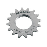 Halo Track Sprockets 1/8" fixed gear track cog made of CNC machined Cr-Mo steel, showcasing the sprocket's detailed teeth and polished finish.
