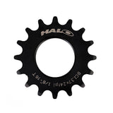 Halo Track Sprockets 1/8" fixed gear track cog made of CNC machined Cr-Mo steel, shown in close-up detail.
