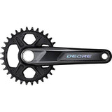Shimano Deore FC-M6120 12-speed MTB crankset with 55mm boost chainline, black component for mountain biking bikes.