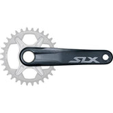 Shimano SLX FC-M7100 12-speed MTB crank set without chainring, 52mm chainline, black aluminum with crank arms and spindle.