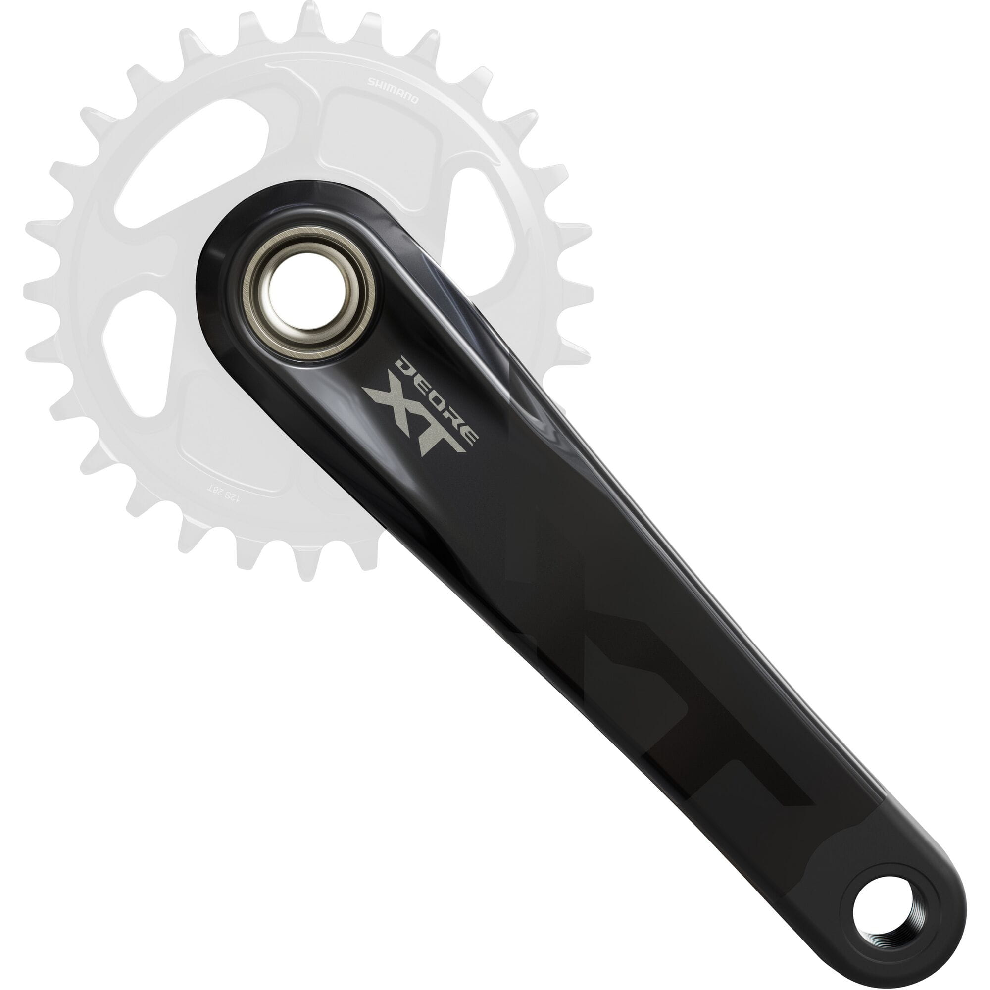 Shimano Deore XT FC-M8200 12-speed MTB crank set without chainring, 55mm chainline, shown with black crank arms.