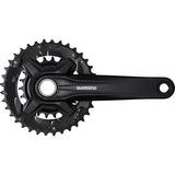 Shimano FC-MT210 2-piece MTB crankset with Hyperdrive system for 9-speed mountain biking, featuring black alloy arms and chainring.
