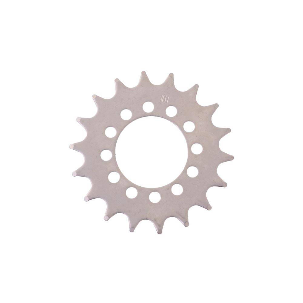 Problem Solvers Track Sprockets disc mount fixed cog for fixed-gear bikes, 18-tooth component with metal finish.