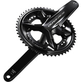 Shimano Dura-Ace FC-R9200 12-speed double road cycling chainset cranks with black arms and chainring for high-performance cycling.