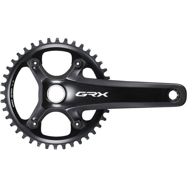 Shimano GRX FC-RX810 40T gravel bike crankset with 11-speed Hollowtech II chainset, black crank arm and chainring.