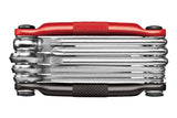 Crankbrothers Multi 10 bike multi-tool in black and red with hex keys and screwdrivers, suitable for workshop and bike repair.