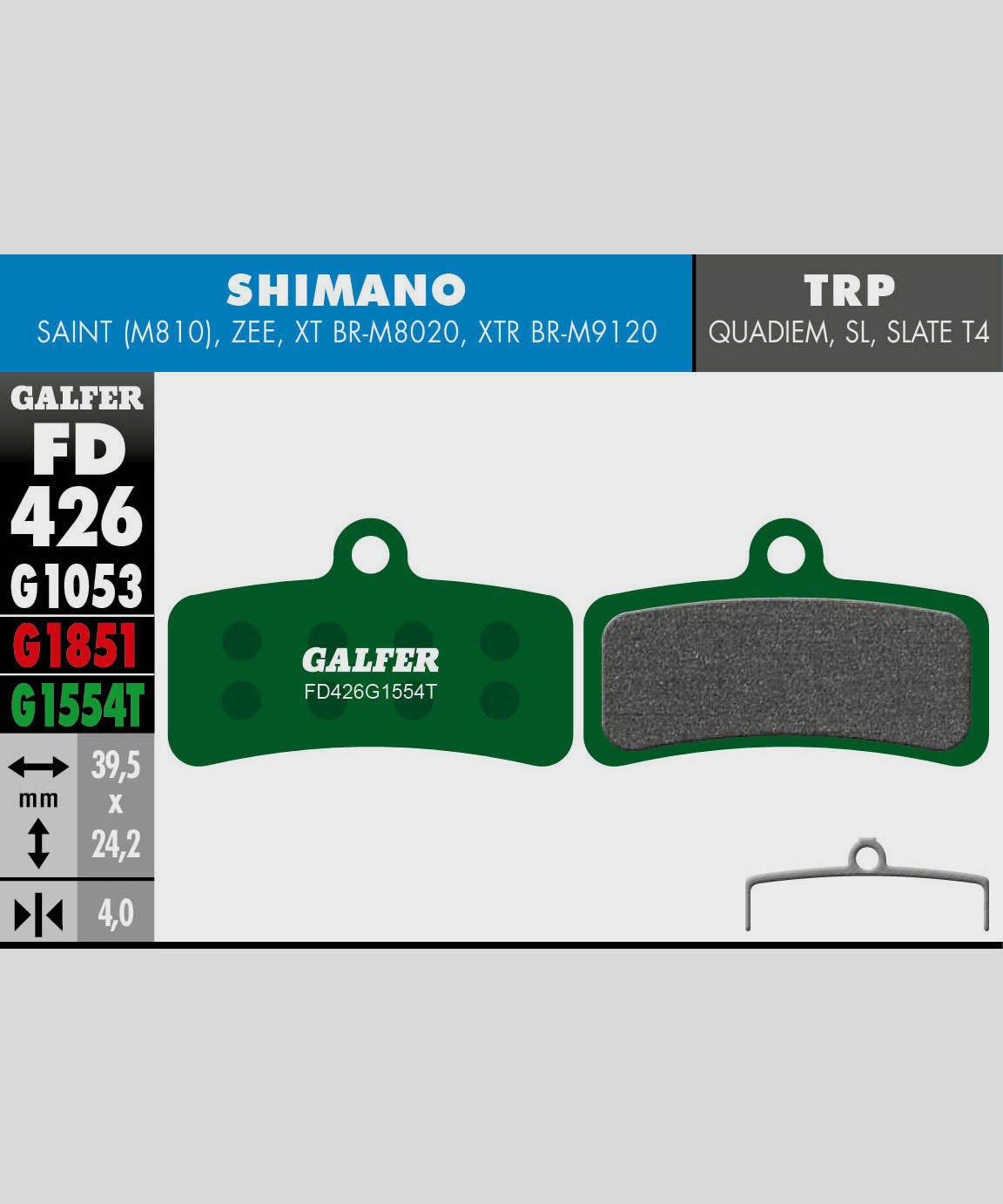 Galfer Pro bike disc brake pads for downhill and enduro racing, showing high-performance brake components for mountain bikes.
