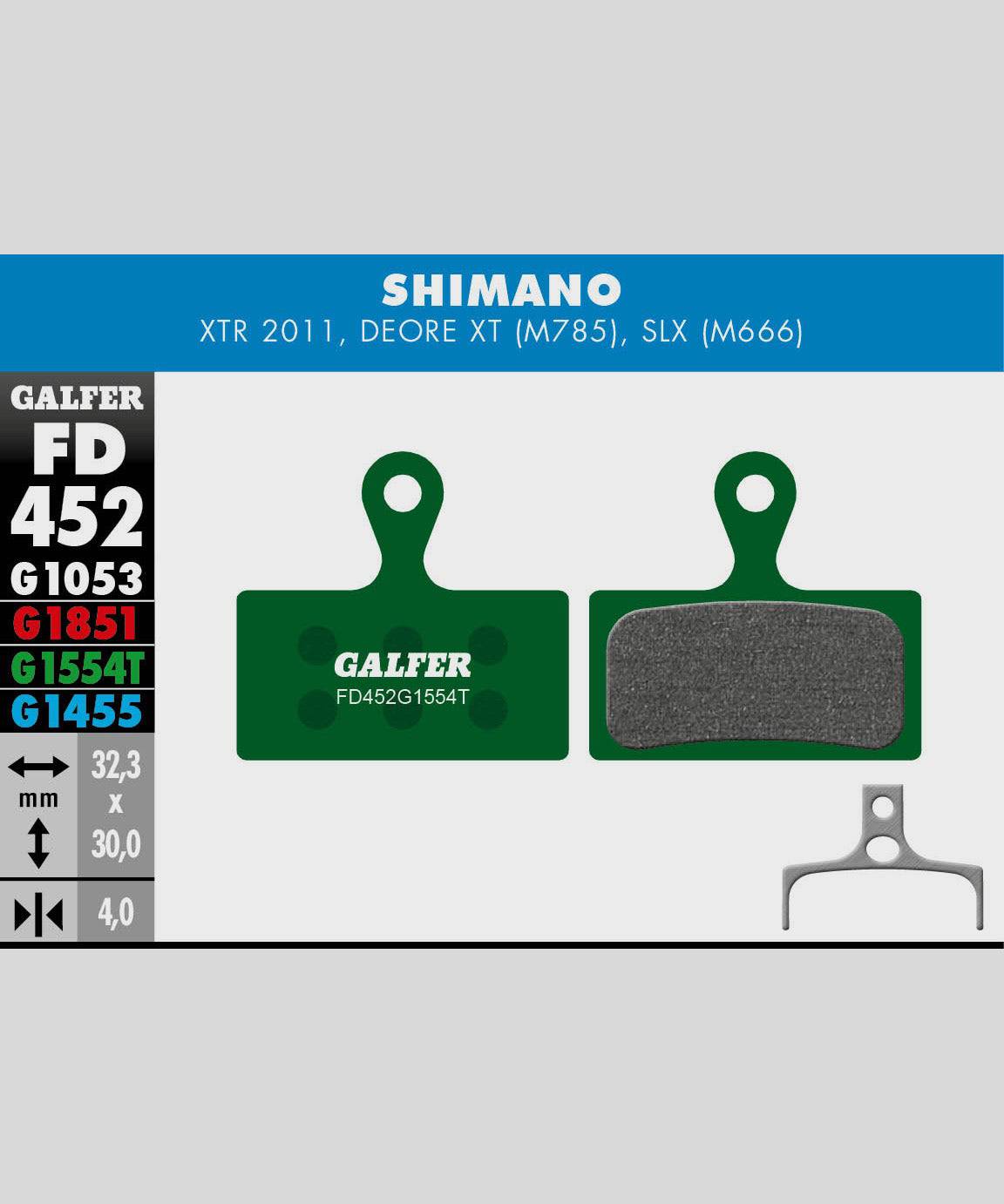 Galfer Pro bike disc brake pads for downhill and enduro racing, showing detailed view of high-performance brake components.