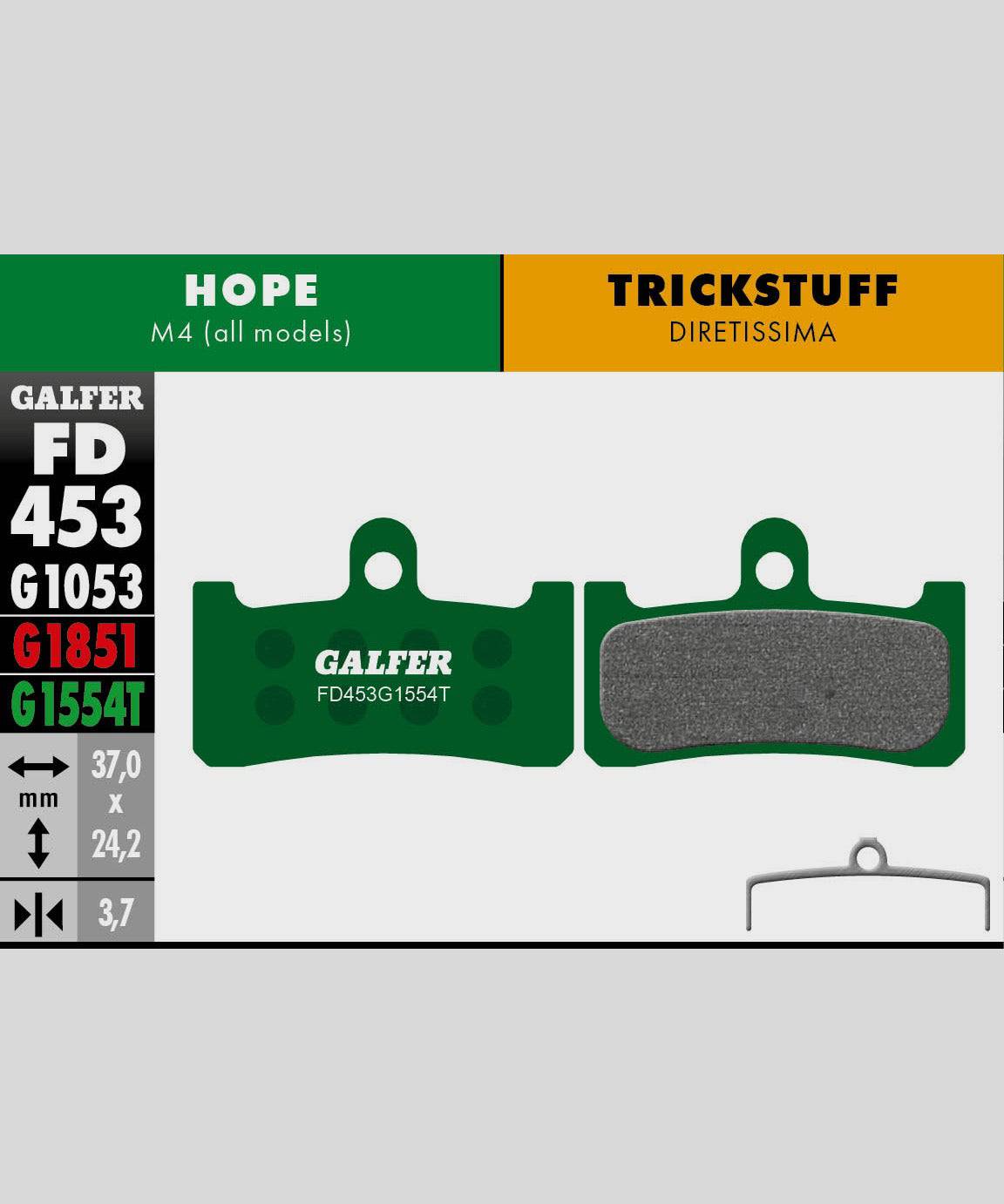 Galfer Pro bike disc brake pads for downhill and enduro racing, showing the high-performance brake components.