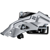 Shimano Altus FD-M2000 9-speed front derailleur for mountain bikes, showing the dual pull MTB front mech in close-up.
