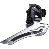 Shimano Ultegra FD-R8000 11-speed front derailleur for road bikes, double chainring, black finish, mounted on bike frame.