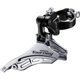 Shimano Tourney FD-TY300 front derailleur for MTB, 6/7 speed, triple chainrings, 31.8mm clamp, black component.
