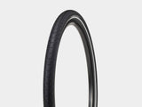 Bontrager H2 Hard-Case Ultimate bike tyre with puncture protection and reflective sidewalls, shown mounted on a bicycle wheel.