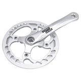 Sturmey Archer FCS74 single crankset for track cycling with removable chainrings, shown with polished metal finish and mounting hardware.