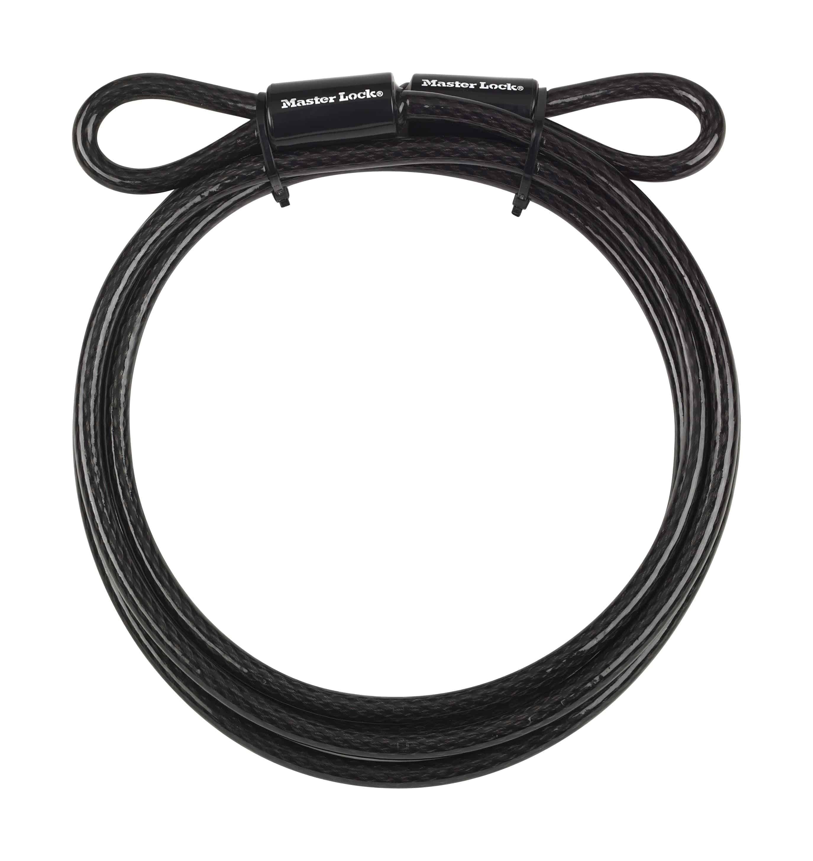 Master Lock looped end security cable, 3000mm long and 10mm thick, designed for padlocks and lock security accessories.
