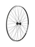 Bontrager AT-750 quick-release 700c front hybrid wheel in black with no cassette, suitable for bike components.
