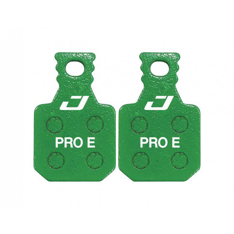 Jagwire Pro E-Bike Disc Brake Pads for Magura MT7 Pro & MT5 models, close-up of brake pad components on a bicycle.