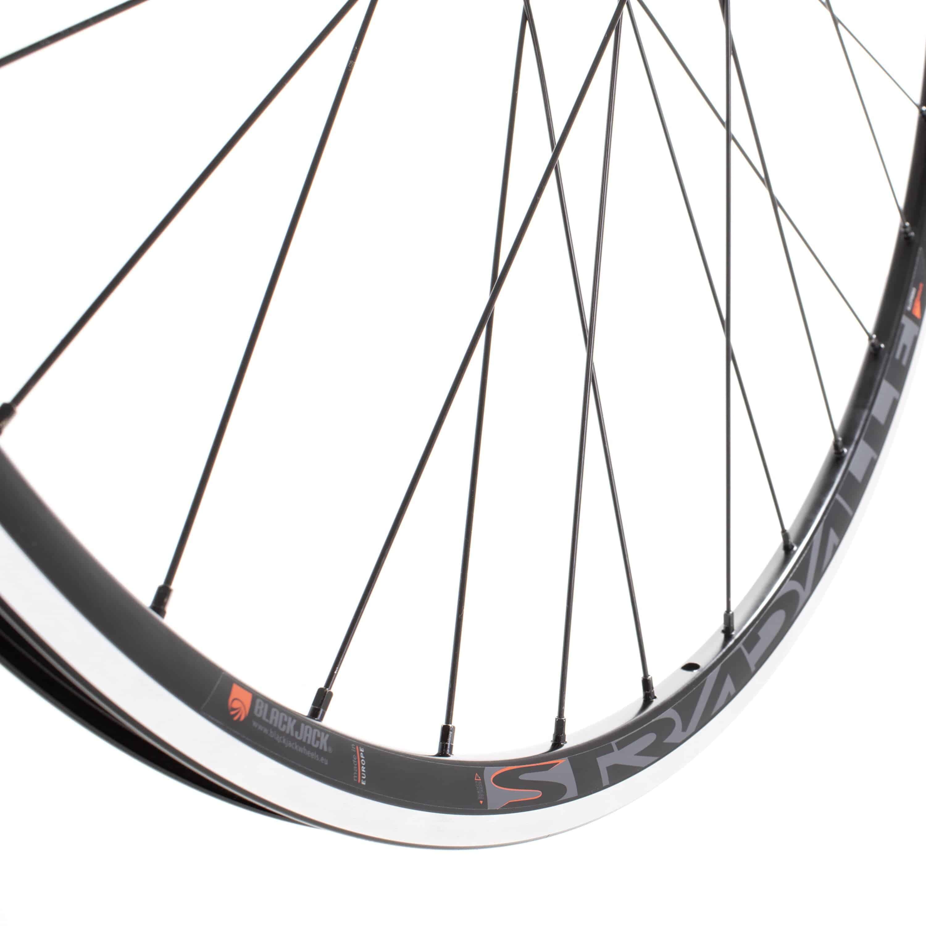 M Part Wheels 700c black front quick release wheel for road bikes with rim brakes, showcasing durable construction and sleek design.