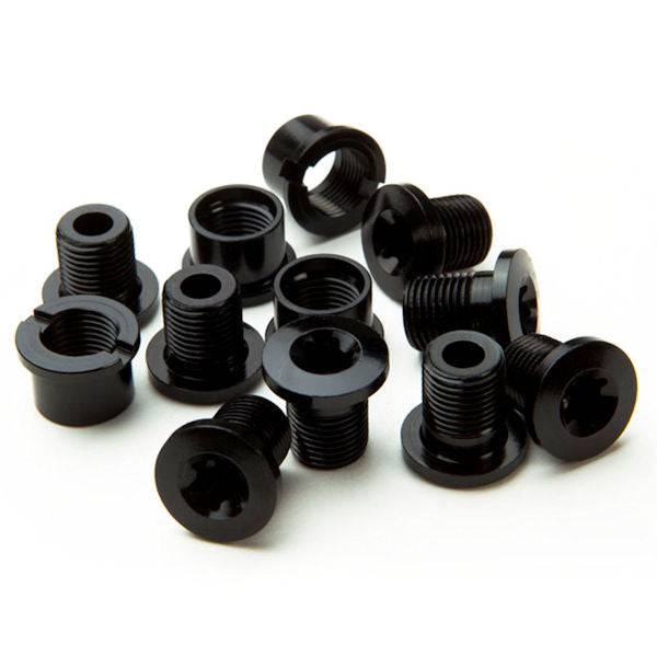Race Face triple chainring bolts and nuts set for cranksets, showing metal components and hardware for bike drivetrain replacement.