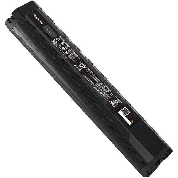 Shimano STEPS BT-EN806 630Wh internal down tube e-bike battery installed on a Shimano e-bike system.