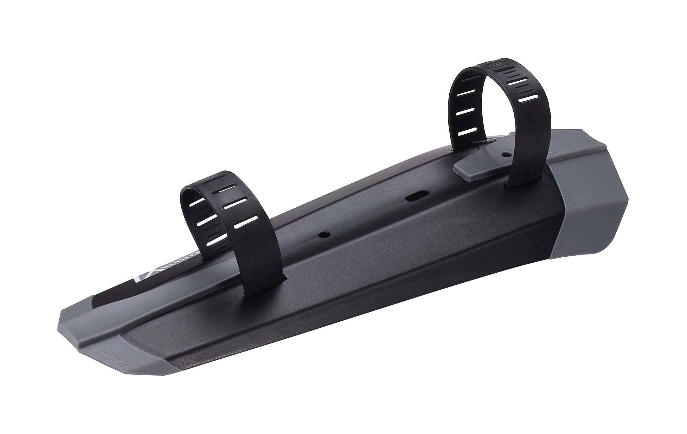 BBB BFD-18 MudCatcher XL mountain bike front fender, durable MTB mudguard attached to a bike wheel for mud and water protection.