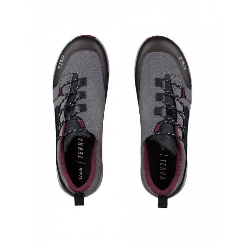 Fizik X2 Terra MTB shoes in black and gray, durable mountain bike trail footwear with rugged design and secure fit.