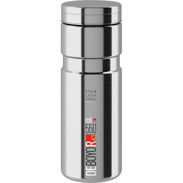 Silver Elite Deboyo Race stainless steel vacuum bottle, 550ml, with a sleek design and 12-hour thermal insulation, accessories.