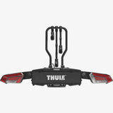 Thule EasyFold 3-Bike tow bar carrier with AcuTight mechanism and 13-pin connector, designed for secure bike transport.