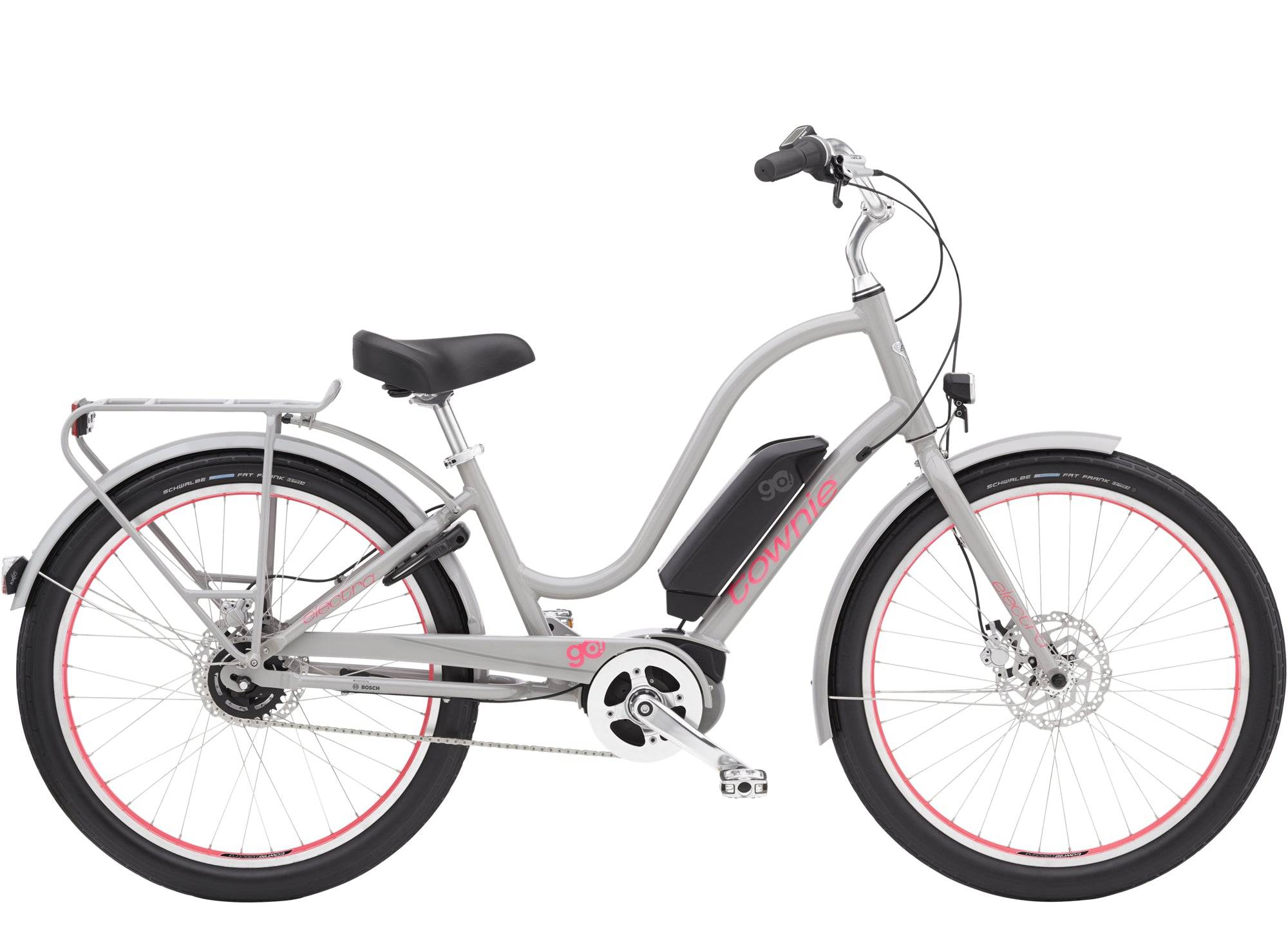 Electra Townie Go! 5i EQ electric hybrid bike with Bosch Active Line Plus motor, featuring step-thru frame and comfortable riding position.