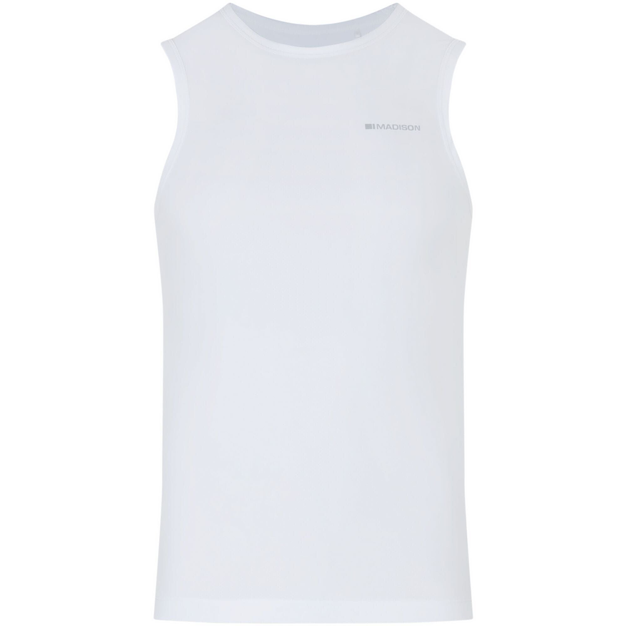 Madison Flux Isoler sleeveless mesh baselayer for breathable cycling comfort, shown on a model with lightweight fabric and athletic fit.