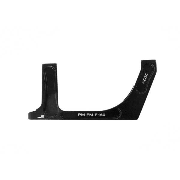 Aztec Post Mount to Flatmount fork adapter for 160mm rotor calipers, bike component for mounting compatibility.