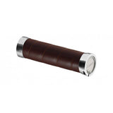 Brooks Slender Brown Leather Bike Grips with Aluminium Core, regular size, featuring textured leather surface and ergonomic design.