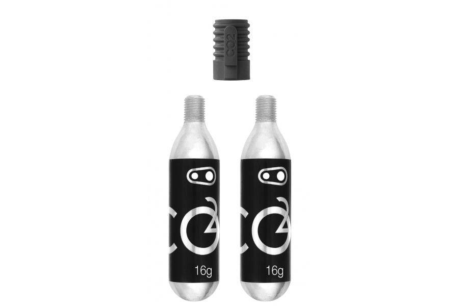 Crankbrothers CO2 cartridges 2-pack with Klic inflator for Presta valves, bicycle tire inflator accessories.