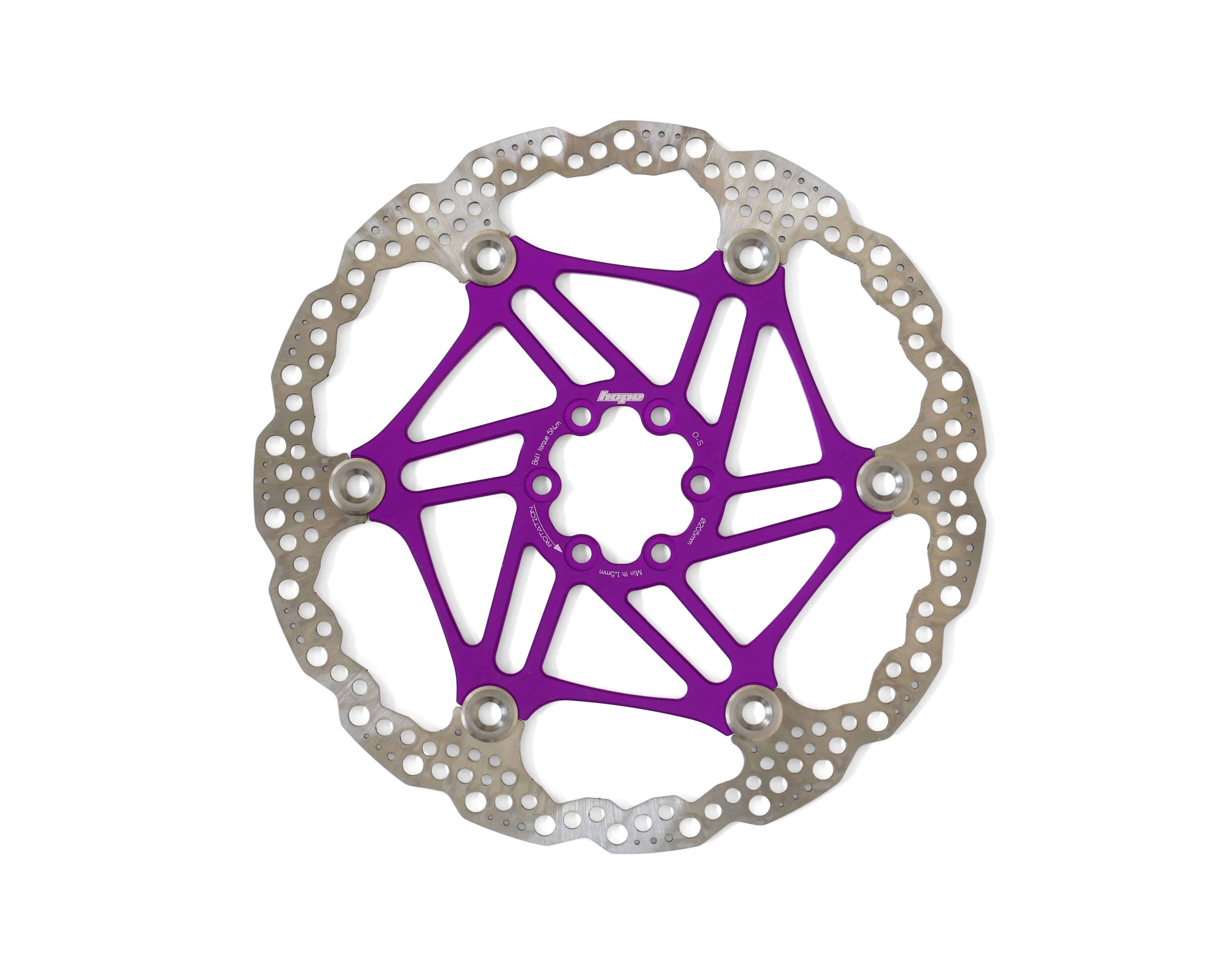 Hope Universal 6 Bolt Floating Disc Rotor for mountain bike braking, showcasing the metal rotor with mounting holes and ventilation fins.