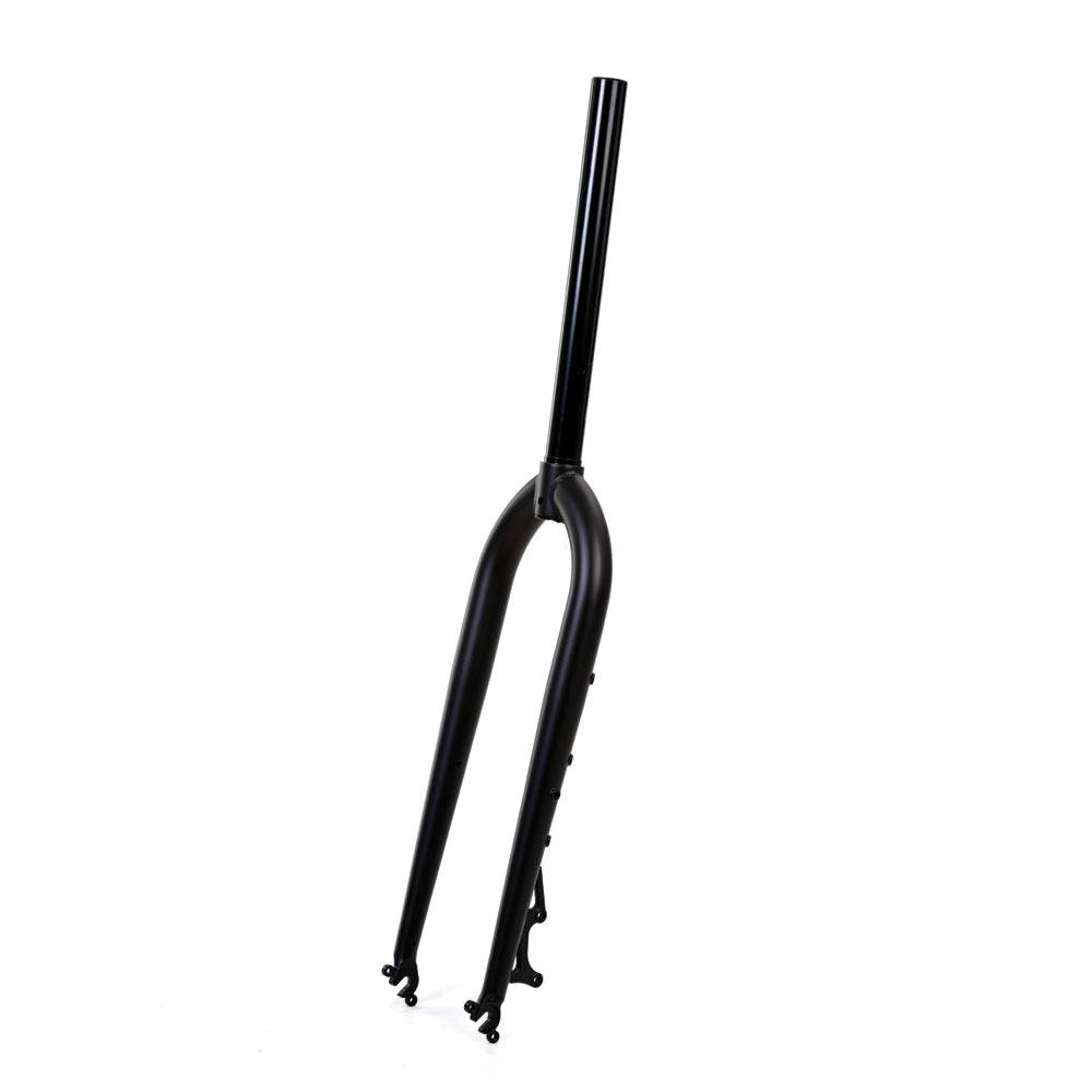 Light Blue Darwin MTB rigid forks with 50mm offset, suitable for trail control, mounted on a mountain bike.