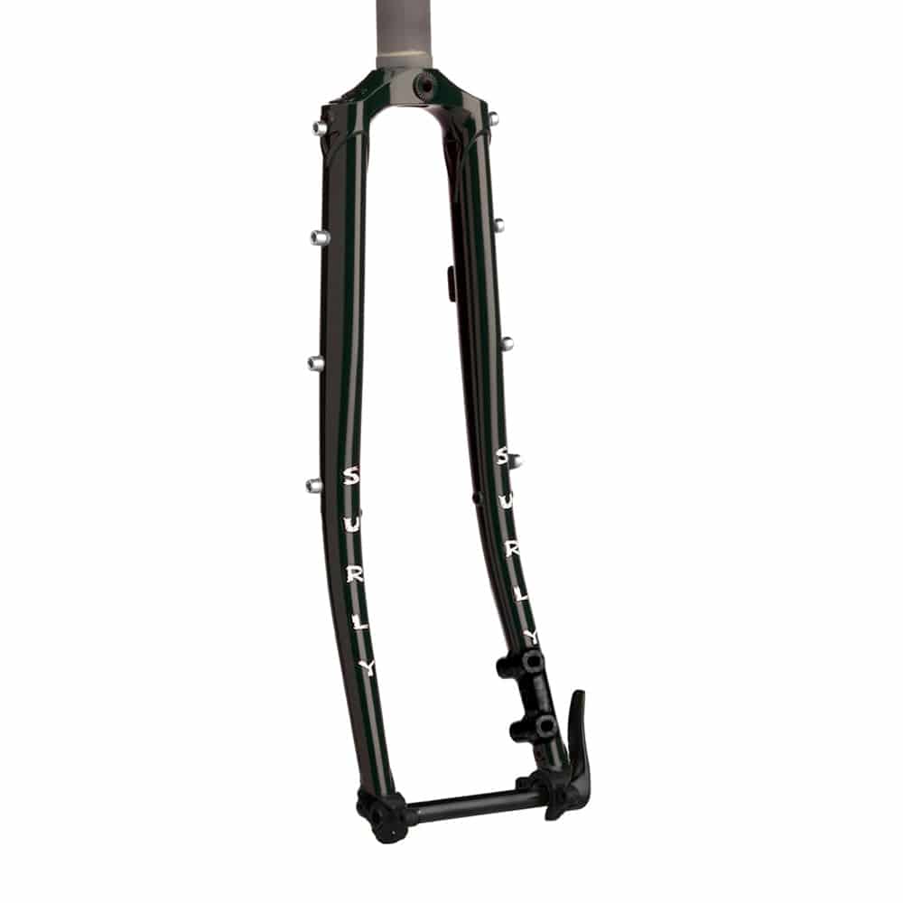 Surly Disc Trucker thru axle fork for 26" and 700c wheels with flat mount brake, durable bike component for touring and commuting.