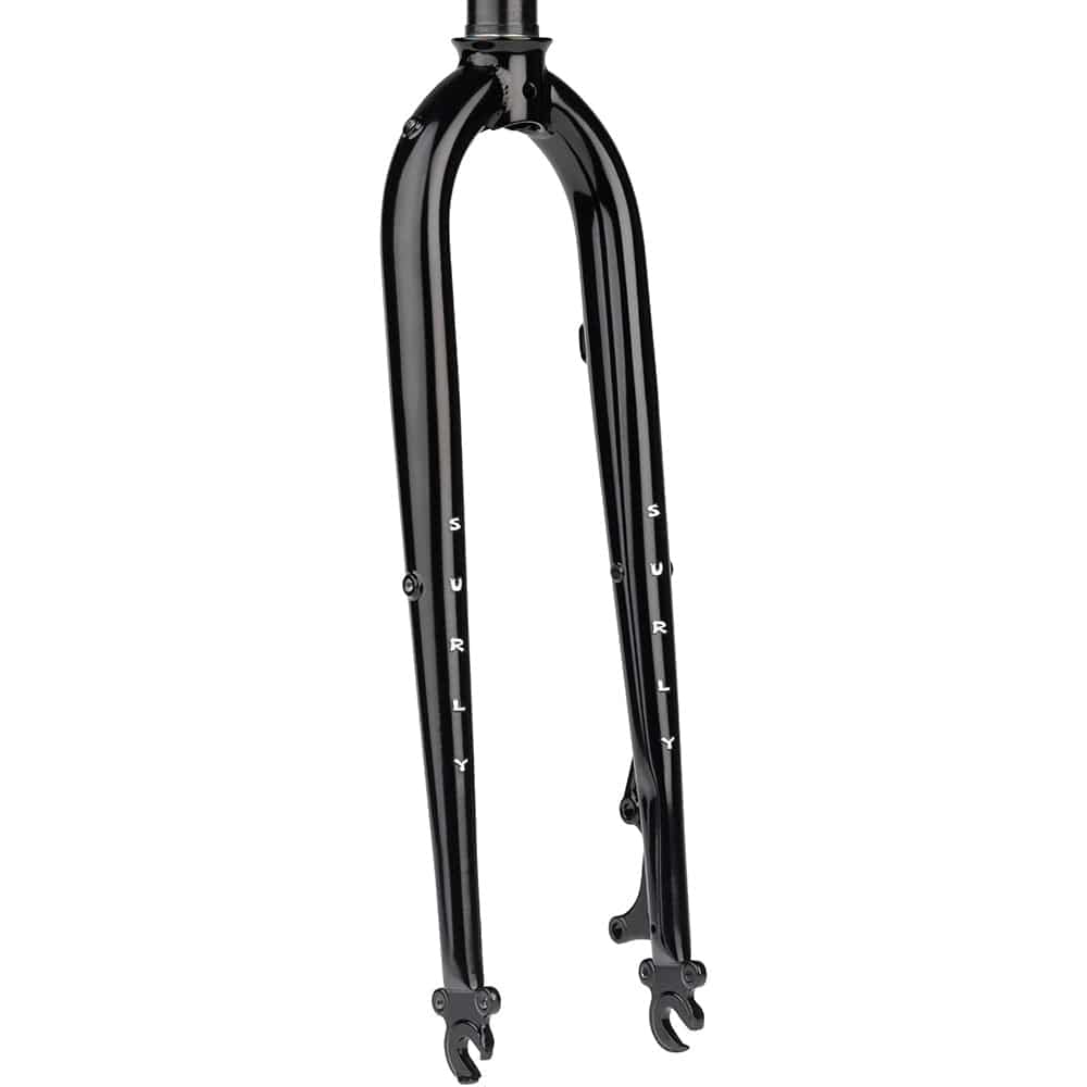 Surly Preamble fork for 650b and 700c wheels with disc brake mounts and rack compatibility, shown in a bike component image.