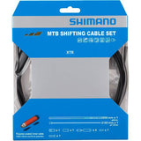 Shimano MTB rear gear cable set with polymer-coated stainless steel inner cable in black, for mountain bike shifting components.