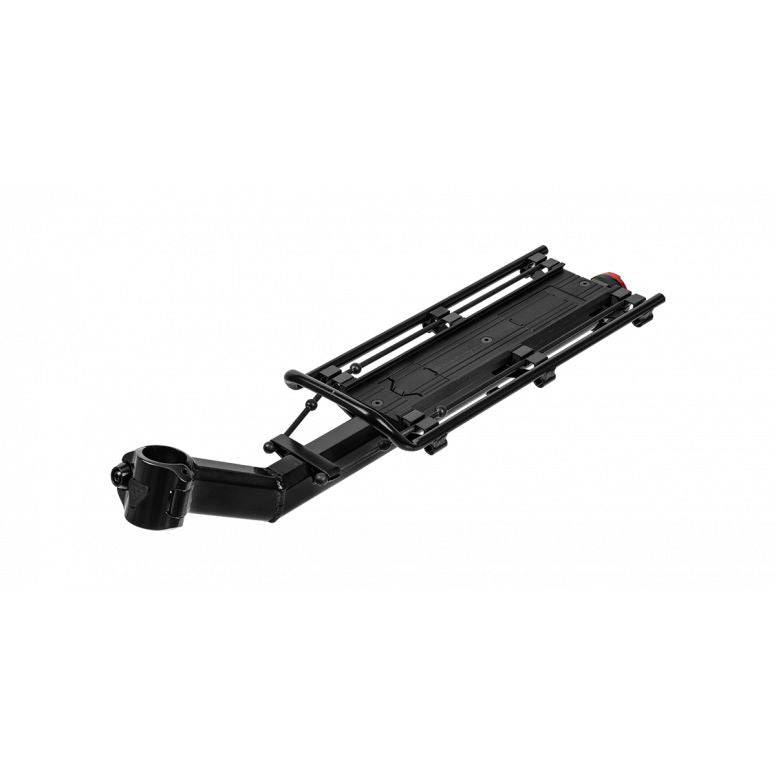 Topeak MTX Beam Rack mounted on a 29-inch mountain bike with QuickTrack system, showing bike accessories for MTB and gravel bikes.