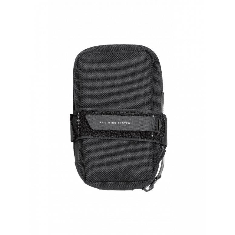 Topeak Elementa Gearbag Pro black waterproof bike seat bag with compact design and tool storage, mounted on bicycle seat.