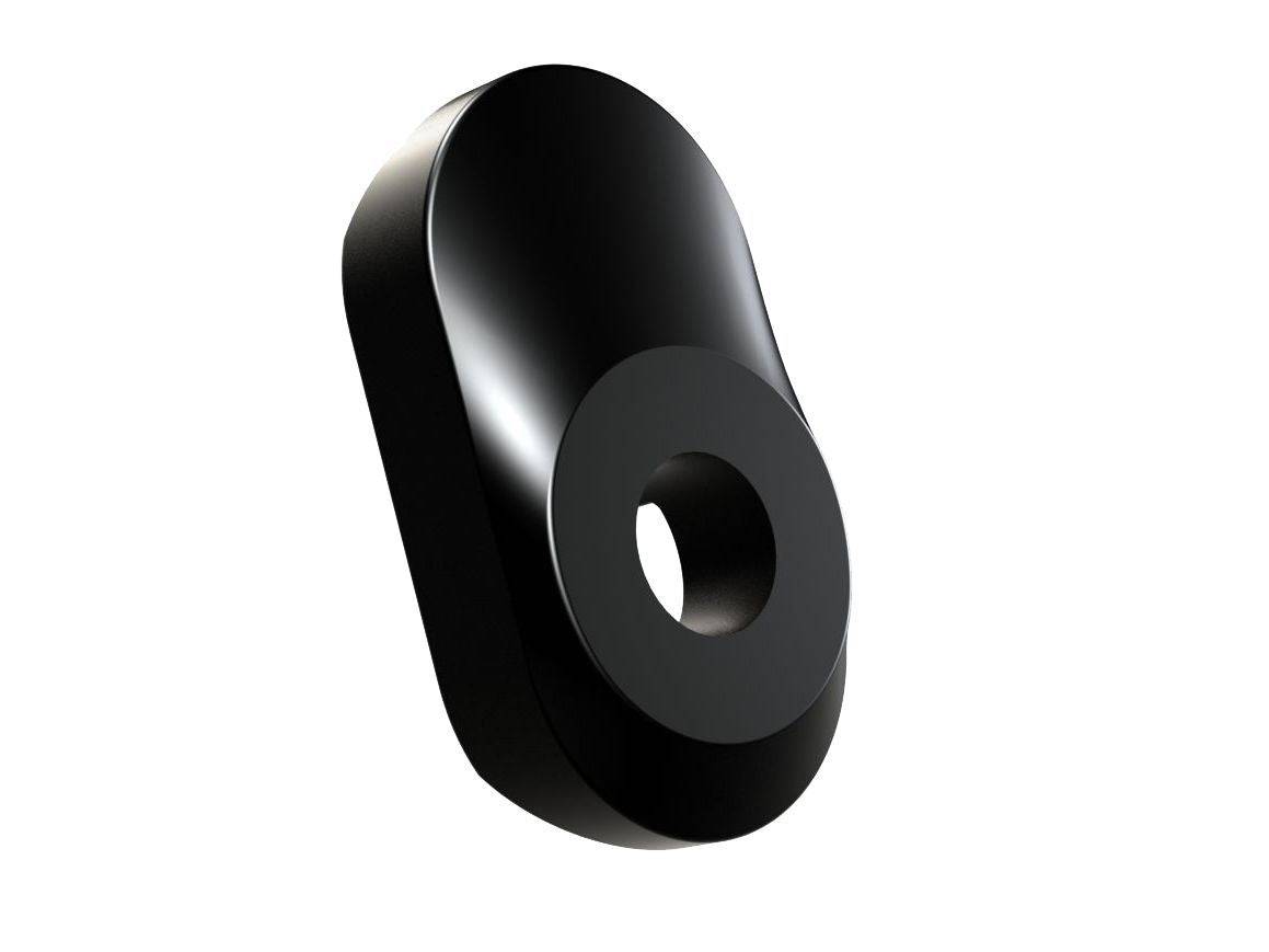 Black Trek Madone front derailleur washer, curved replacement component for bike components, designed for smooth shifting.